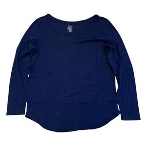 💜 George Navy Blue Long Sleeve T-Shirt XL/TG 100% Cotton Scoop Neck Tee Basic